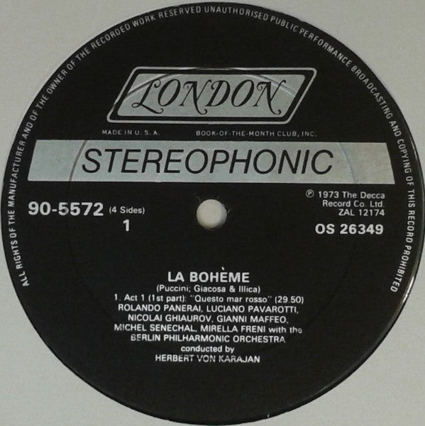 Giacomo Puccini - Luciano Pavarotti · Mirella Freni · Nicolai Ghiaurov · Elizabeth Harwood · Rolando Panerai · Gianni Maffeo · Berliner Philharmoniker · Herbert von Karajan : La Bohème (2xLP, Album, Club + Box, Club)