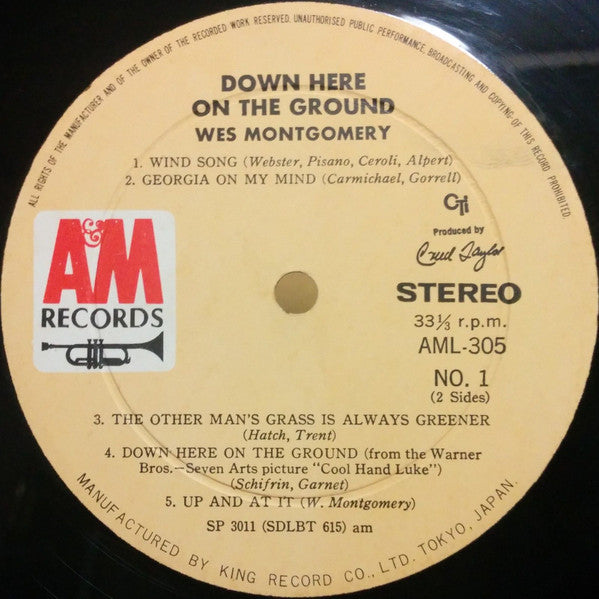 Wes Montgomery : Down Here On The Ground (LP, Album, Gat)