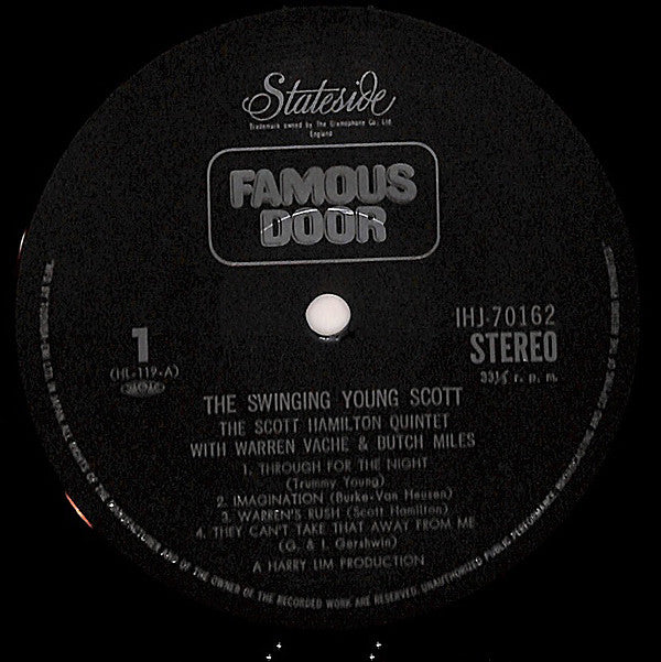 The Scott Hamilton Quintet With Warren Vaché And Butch Miles : Swinging Young Scott (LP, Album)