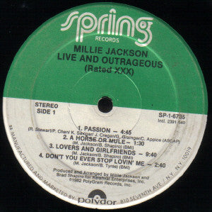 Millie Jackson : "Live And Outrageous" (Rated XXX) (LP, Album)