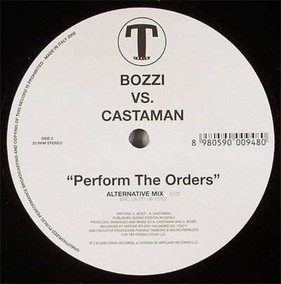 Bozzi vs. Castaman : Perform The Orders (12")