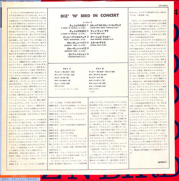 Dizzy Gillespie & Charlie Parker : Diz 'N' Bird In Concert (LP, Album, Comp, Mono, RE)