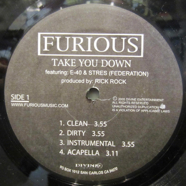 Furious (21) : Take You Down (12", Single)