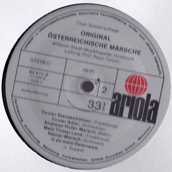 Stadtmusikkapelle Wilten , Leitung: Sepp Tanzer : Original Österreichische Märsche (LP, Album, Club)