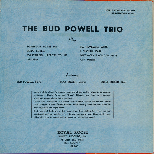 The Bud Powell Trio : The Bud Powell Trio (LP, Comp, Mono)