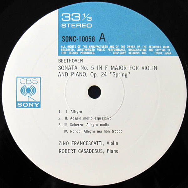Zino Francescatti, Robert Casadesus : Sonatas For Violin And Piano: No. 5 "Spring", No. 9 "Kreutzer" (LP, Gat)