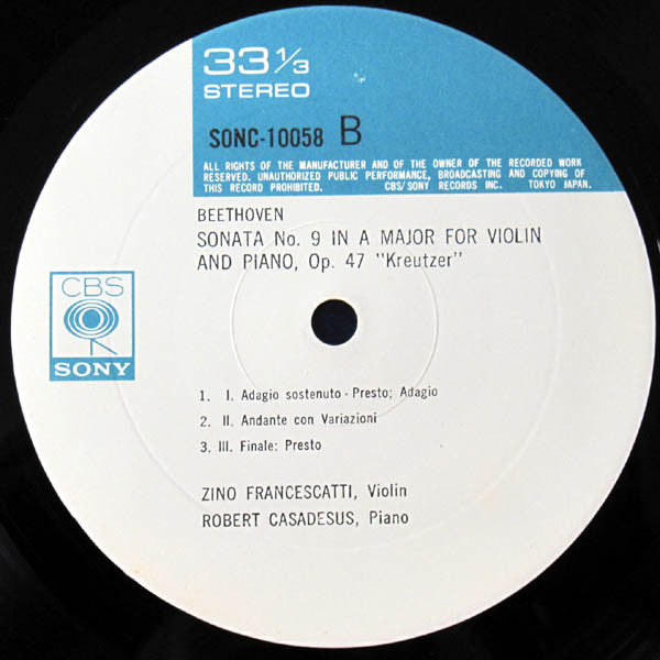 Zino Francescatti, Robert Casadesus : Sonatas For Violin And Piano: No. 5 "Spring", No. 9 "Kreutzer" (LP, Gat)