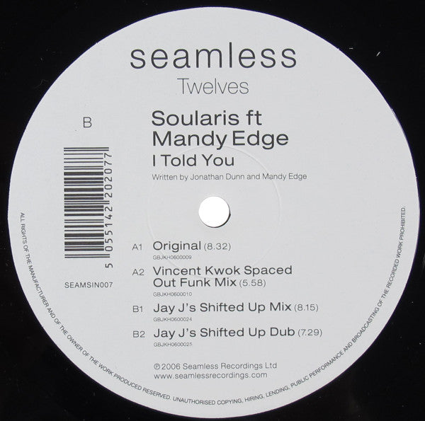 Soularis Ft Mandy Edge : I Told You (12")