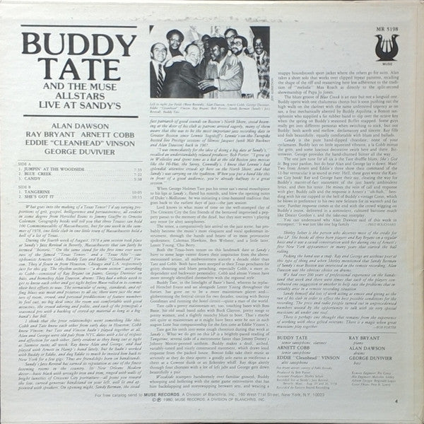 Buddy Tate And The Muse Allstars : Live At Sandy's (LP, Album)