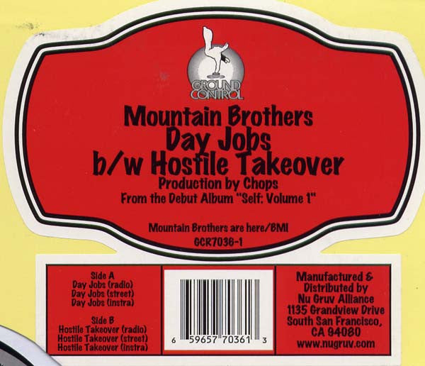 Mountain Brothers : Day Jobs b/w Hostile Takeover (12")