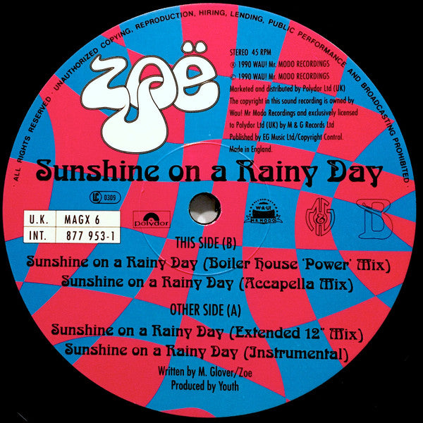 Zoë : Sunshine On A Rainy Day (12", Single)