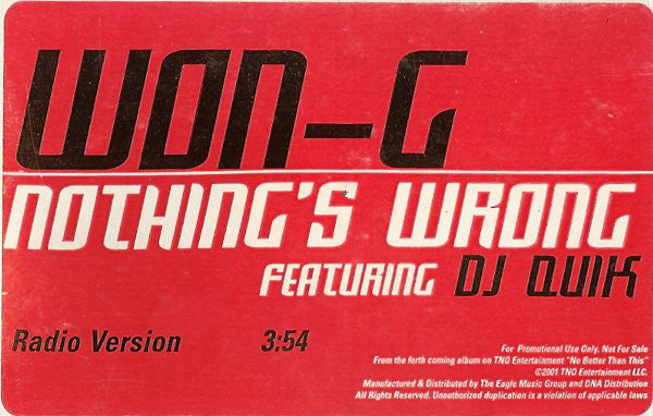 Won-G : Nothing's Wrong (12", Promo)