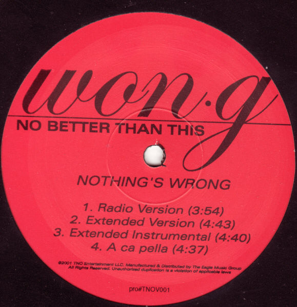 Won-G : Nothing's Wrong (12", Promo)