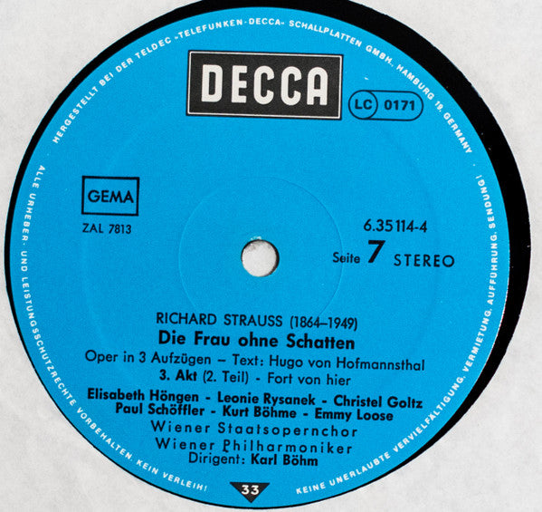 Richard Strauss - Leonie Rysanek • Christel Goltz • Elisabeth Höngen • Hans Hopf • Paul Schöffler • Kurt Böhme • Wiener Philharmoniker • Wiener Staatsopernchor, Karl Böhm : Die Frau Ohne Schatten (4xLP + Box)
