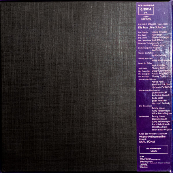 Richard Strauss - Leonie Rysanek • Christel Goltz • Elisabeth Höngen • Hans Hopf • Paul Schöffler • Kurt Böhme • Wiener Philharmoniker • Wiener Staatsopernchor, Karl Böhm : Die Frau Ohne Schatten (4xLP + Box)