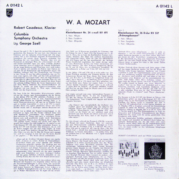 Wolfgang Amadeus Mozart, Robert Casadesus, Columbia Symphony Orchestra, George Szell : Klavierkonzert Nr. 24 C-moll K.V. 491 / Klavierkonzert Nr. 26 D-dur K.V. 537 „Krönungskonzertâ€?(LP, Mono, RE)