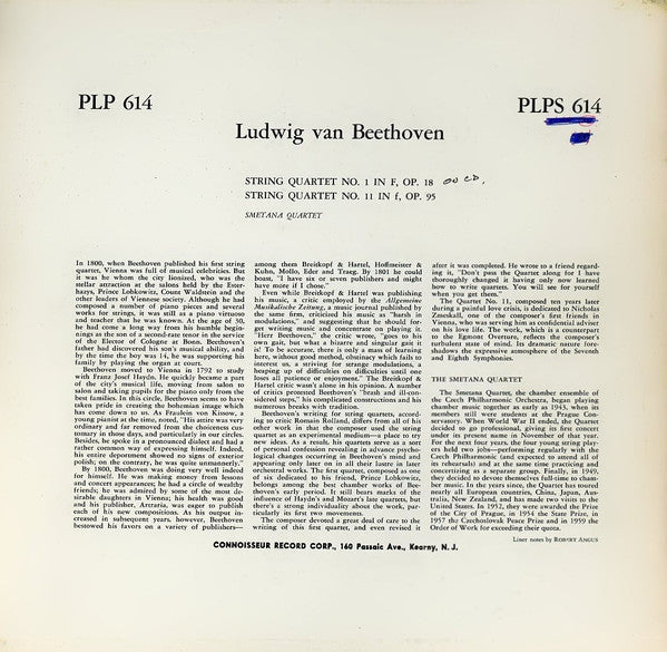 Ludwig van Beethoven, Smetana Quartet :  String Quartets 1 and 11 (LP)