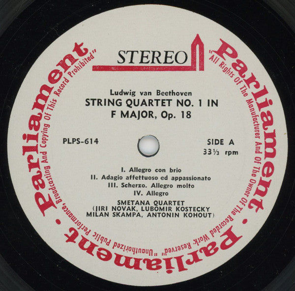 Ludwig van Beethoven, Smetana Quartet :  String Quartets 1 and 11 (LP)