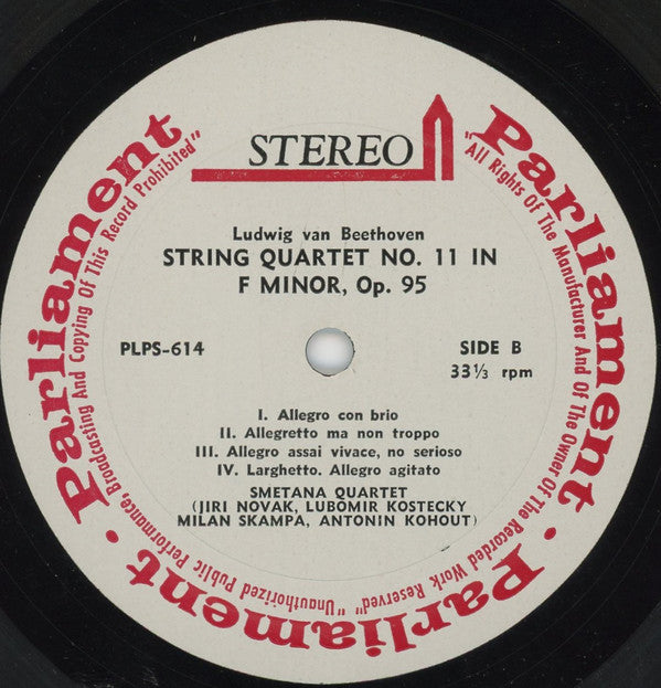 Ludwig van Beethoven, Smetana Quartet :  String Quartets 1 and 11 (LP)