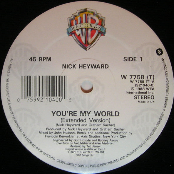 Nick Heyward : You're My World (12")
