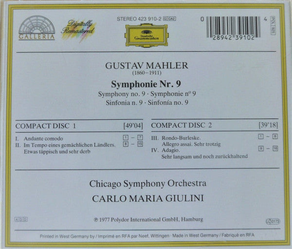 Gustav Mahler - The Chicago Symphony Orchestra, Carlo Maria Giulini : Symphonie No. 9 (2xCD, Album)