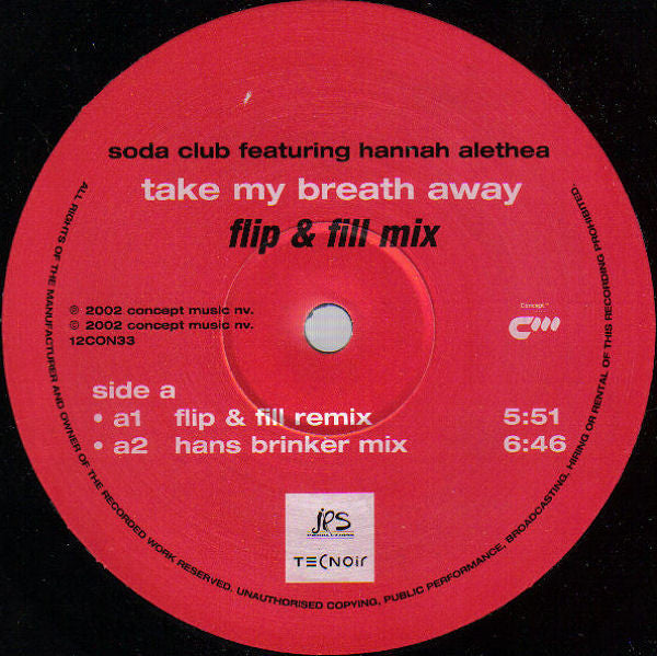 Soda Club Featuring Hannah Alethea : Take My Breath Away (12")