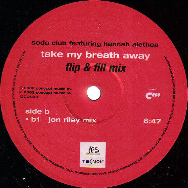 Soda Club Featuring Hannah Alethea : Take My Breath Away (12")