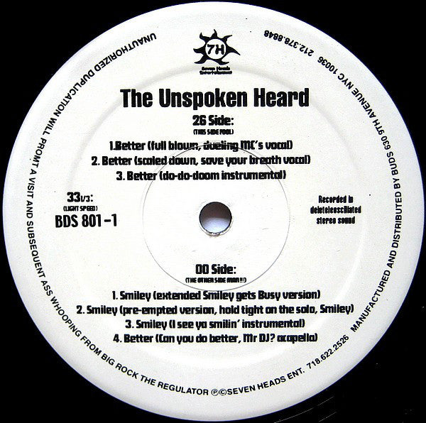 The Unspoken Heard : Better / Smiley (12", Maxi)