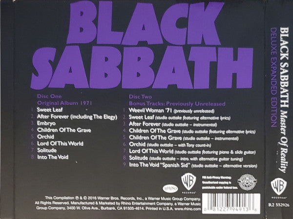Black Sabbath : Master Of Reality (Dlx, Tri + CD, Album, RE, RM + CD, Comp)