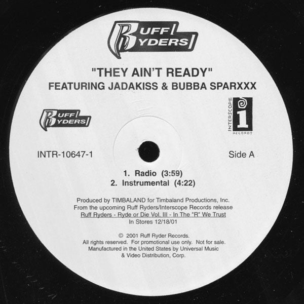 Ruff Ryders Featuring Jadakiss & Bubba Sparxxx : They Ain't Ready (12", Promo)