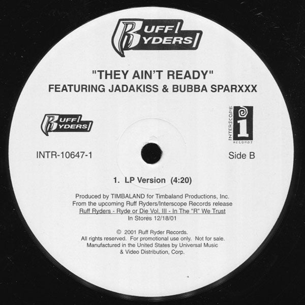 Ruff Ryders Featuring Jadakiss & Bubba Sparxxx : They Ain't Ready (12", Promo)