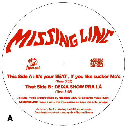 Missing Linc : It's Your Beat, If You Like Sucker Mc's / Deixa Show Pra La (12")
