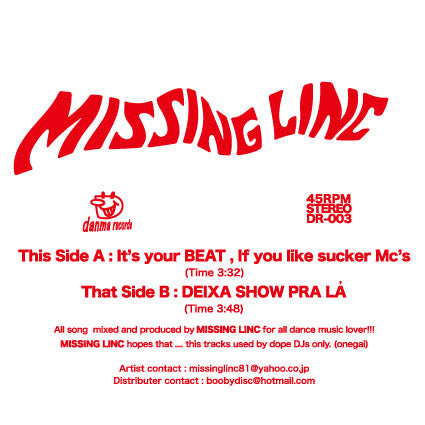 Missing Linc : It's Your Beat, If You Like Sucker Mc's / Deixa Show Pra La (12")