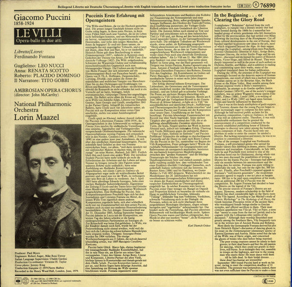 Giacomo Puccini / Renata Scotto, Placido Domingo, Leo Nucci, Tito Gobbi As The Narator, The Ambrosian Opera Chorus, National Philharmonic Orchestra, Lorin Maazel : Le Villi (LP, Album)