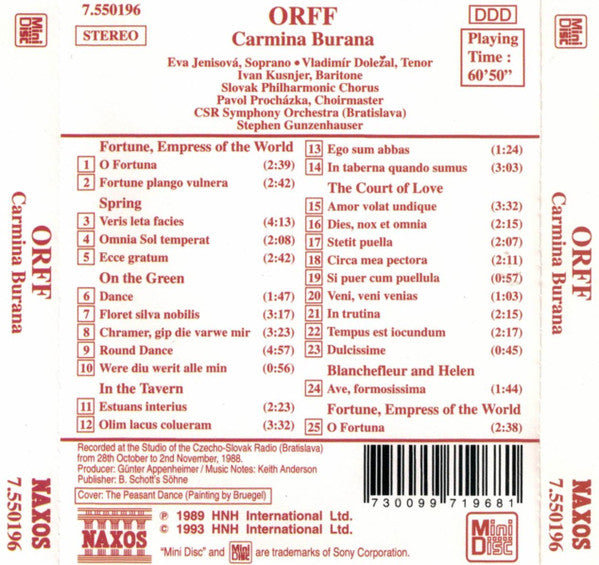 Carl Orff, Eva Jenisová • Vladimír Doležal • Ivan Kusnjer, Slovak Philharmonic Chorus, Slovak Radio Symphony Orchestra, Stephen Gunzenhauser : Carmina Burana (MD)