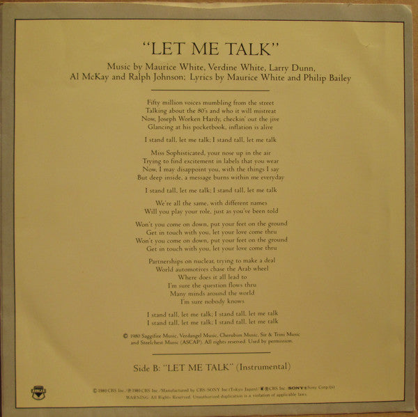 Earth, Wind & Fire : Let Me Talk (7", Single)