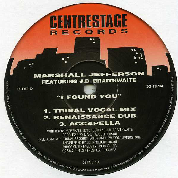 Marshall Jefferson Featuring J.D. Braithwaite : I Found You (2x12")