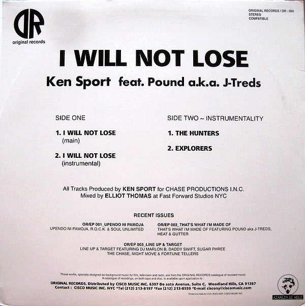 Ken Sport : I Will Not Lose (12")