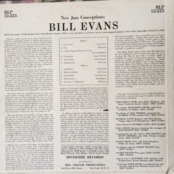 Bill Evans : New Jazz Conceptions (LP, Mono, RP)