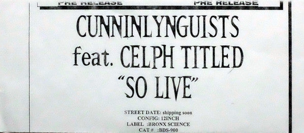 CunninLynguists : So Live! (12", TP)