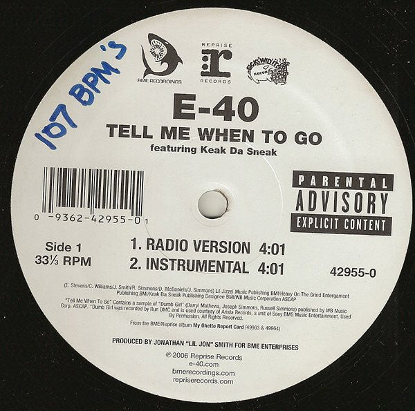 E-40 : Tell Me When To Go (12")