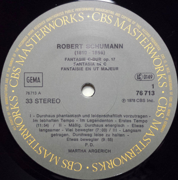 Martha Argerich Plays Robert Schumann : Fantasy In C, Op. 17 / Fantasiestücke, Op. 12 (LP, Album, Gat)