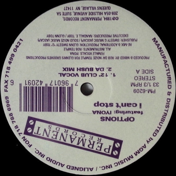 Options Featuring: Iyona : I Can't Stop (12")
