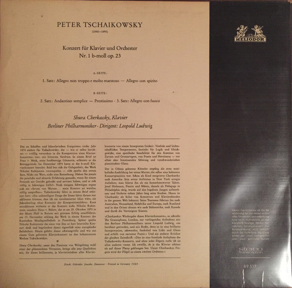 Pyotr Ilyich Tchaikovsky | Shura Cherkassky , Klavier | Berliner Philharmoniker · Dirigent: Leopold Ludwig : Konzert Für Klavier Und Orchester Nr. 1 B-Moll Op. 23 (LP, Album)
