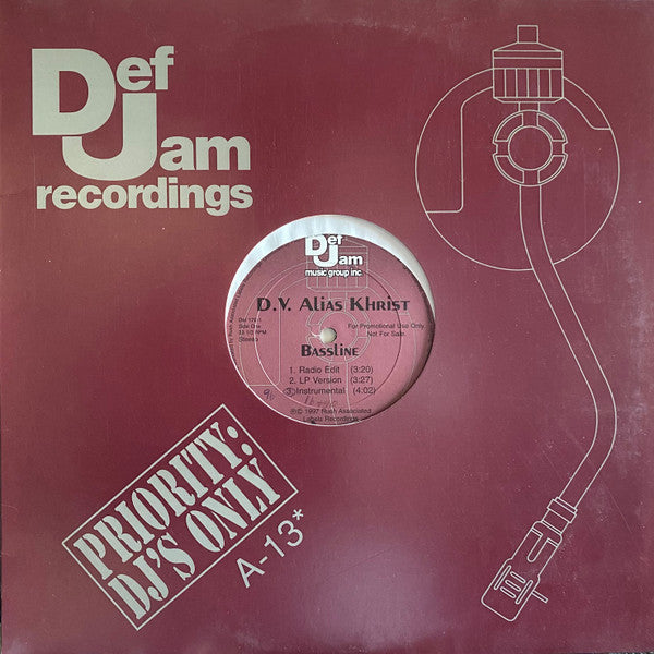 D.V. Alias Khrist : Bassline (12", Promo)