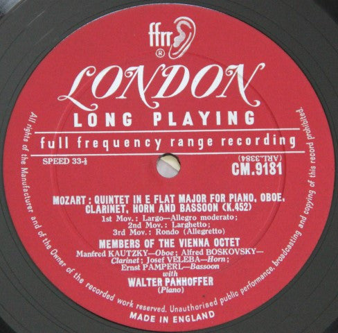 Wolfgang Amadeus Mozart, Wiener Oktett, Walter Panhoffer : Quintet In E Flat Major (LP, Comp)