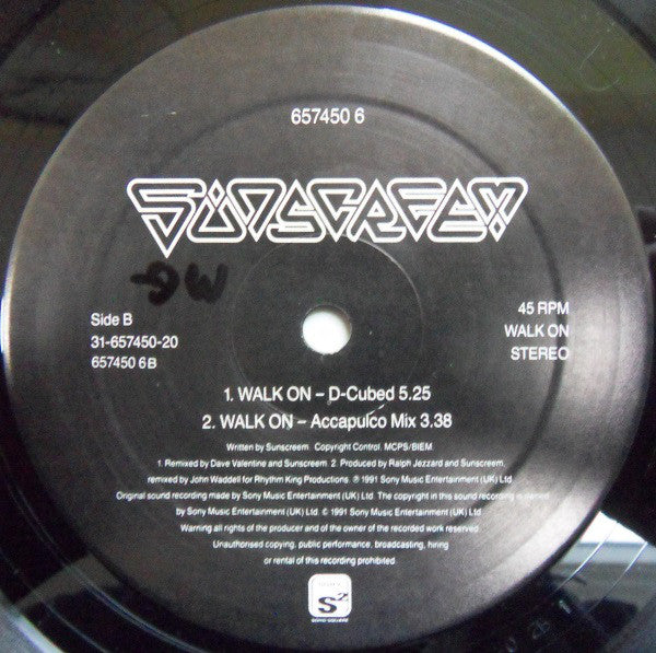 Sunscreem : Walk On (12", Single)