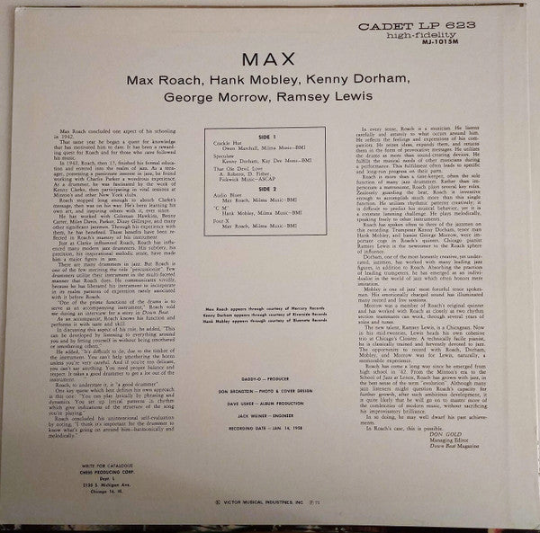 Max Roach Quintet : Max (LP, Album, RE)