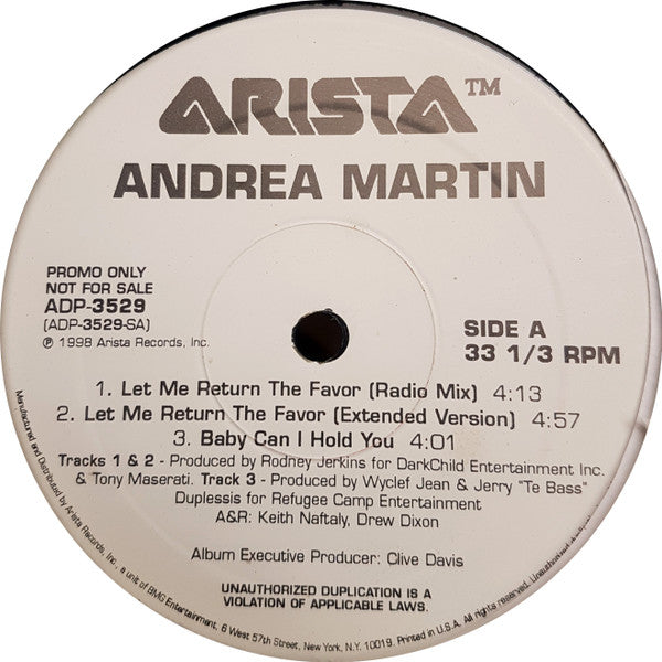 Andrea Martin : Let Me Return The Favor (12", Promo)