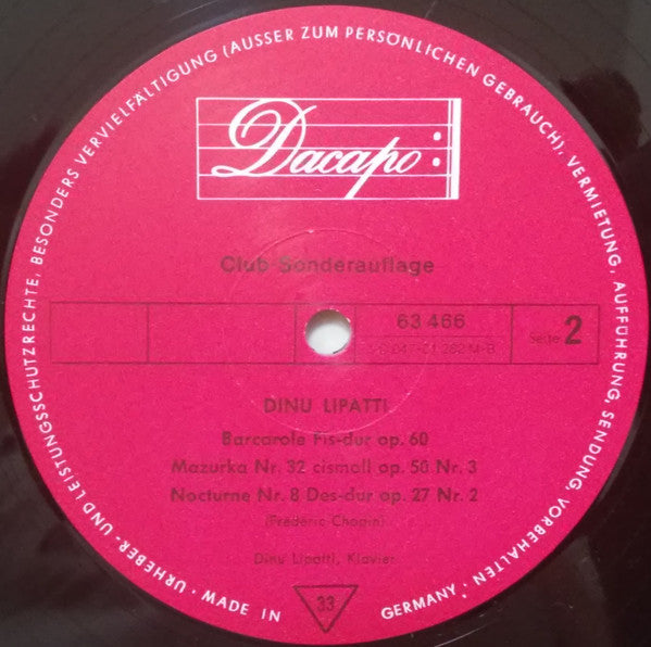 Frédéric Chopin, Dinu Lipatti : Dinu Lipatti 2 -  Frédéric Chopin (LP, Mono, Club, S/Edition)